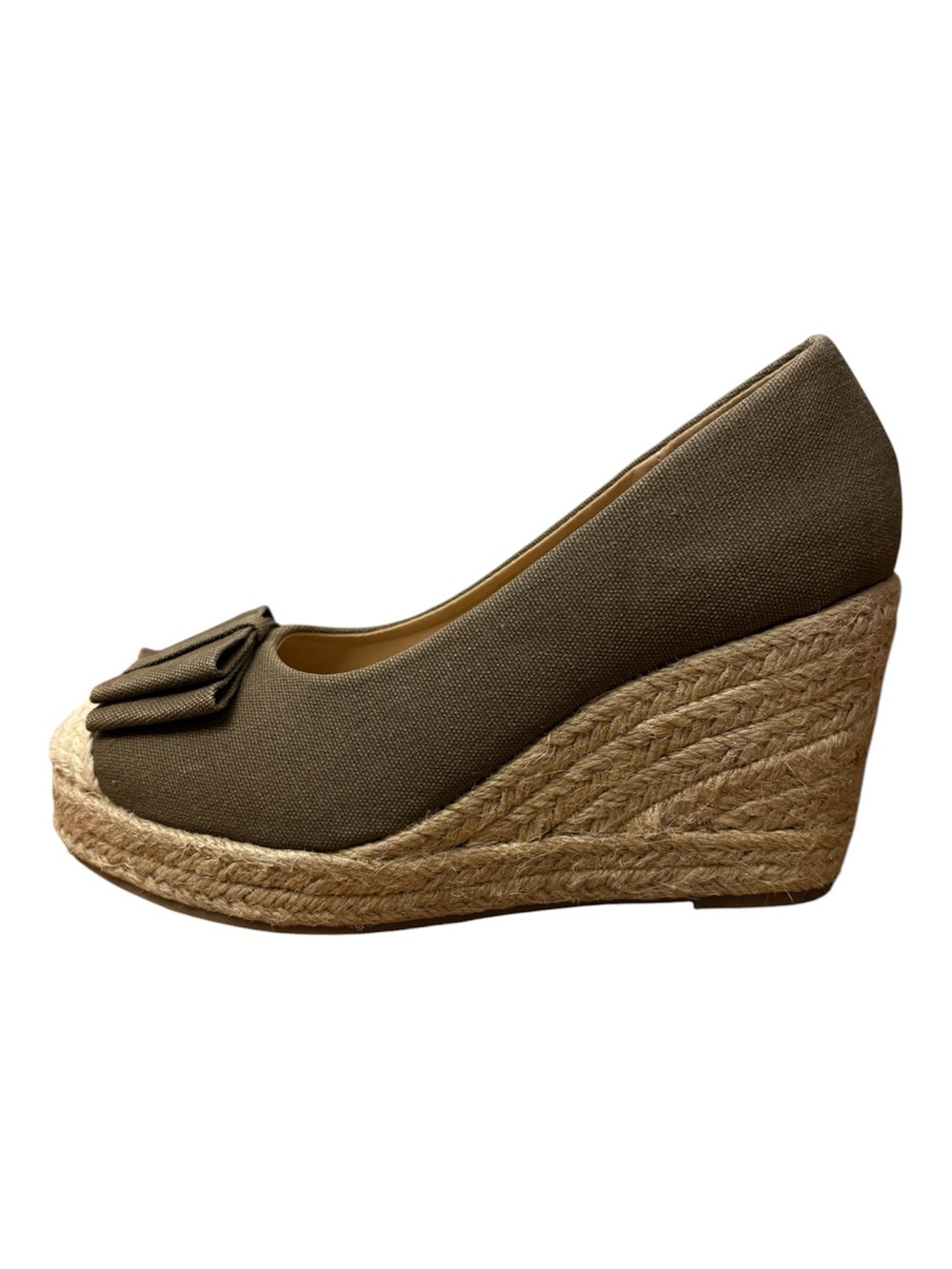 Wedge Espadrille Pumps in Olive with Bow